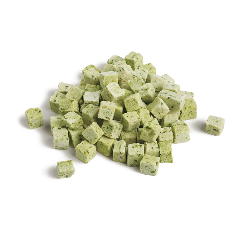 Freeze-dried chicken and spinach granules